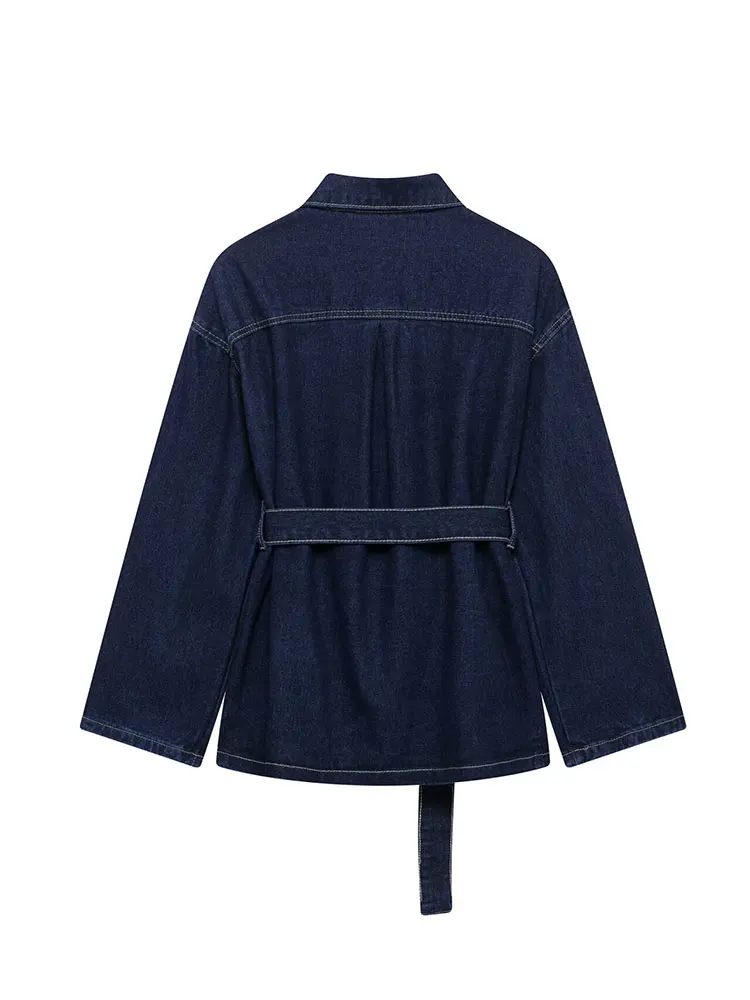 TRAF 2025 весенний повседневный шикарный женский костюм джинсовый однобортный