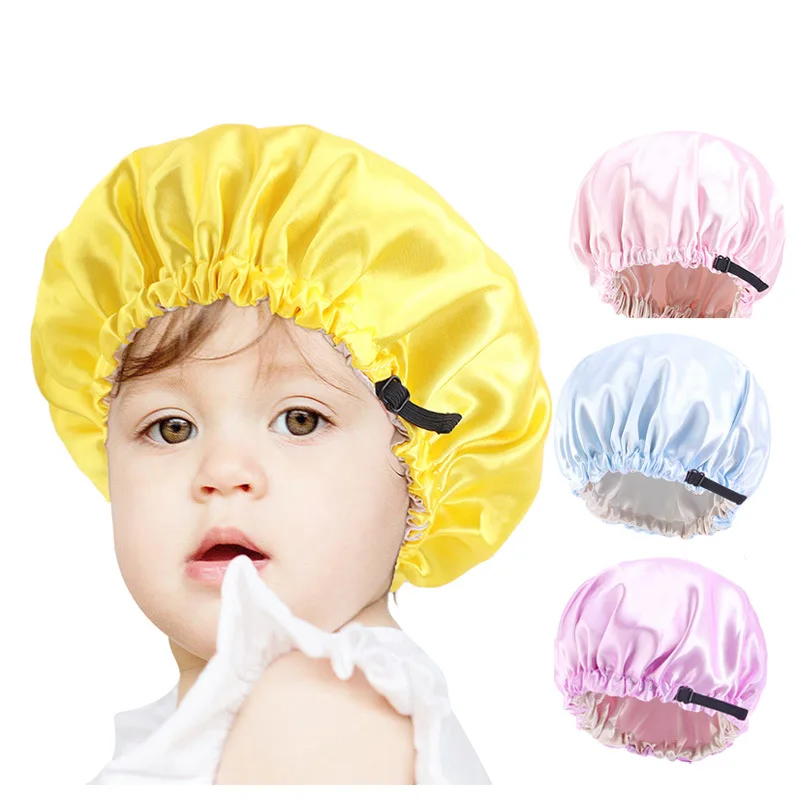 

Baby Invisible Adjustment Buckle Double Satin Nightcap Baby Solid Color Shower Cap Bandana Cap