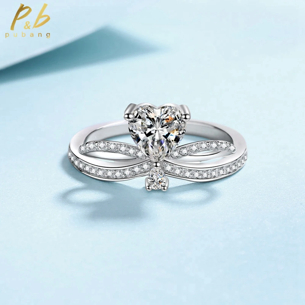 

PuBang Fine Jewelry Solid 925 Sterling Silver Luxury Heart Moissanite Diamond Ring for Women Engagement Party Gift Free Shipping