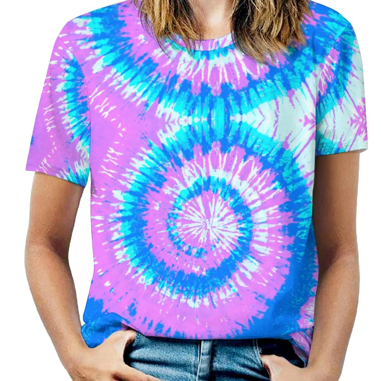 

Tie Dye Spiral Tie Dye T-shirt Round Neck Sport Funny Novelty Top Tee Novelty Home USA Size