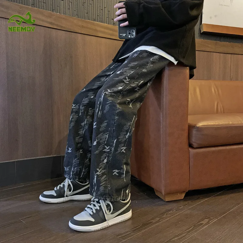 Neemoy 2022 New Men's Jeans Pants Casual Straight Leg Trousers High Quality Male Slim Fit Classic Fashion Streetwear Pop Pants