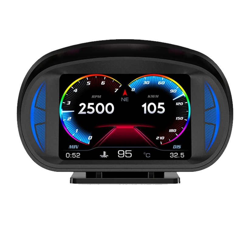 

Автомобильный бортовой дисплей P2 HUD, бортовой дисплей, GPS, измеритель скорости и градиента автомобиля, температура воды и расход топлива, черный