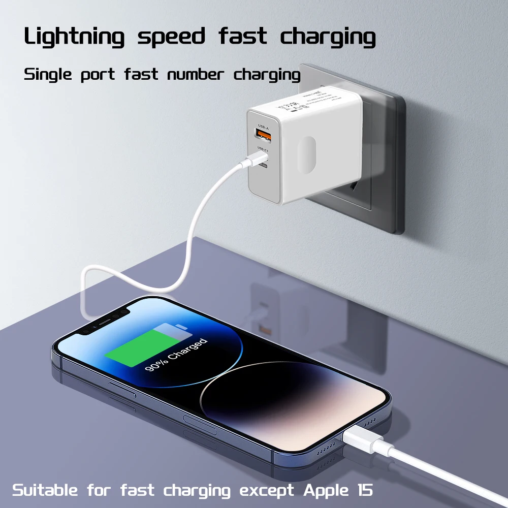 Быстрое зарядное устройство PD USB-C для iPhone Xiaomi Адаптер Samsung для зарядного кабеля Quick 3.0 Прочное устройство быст...