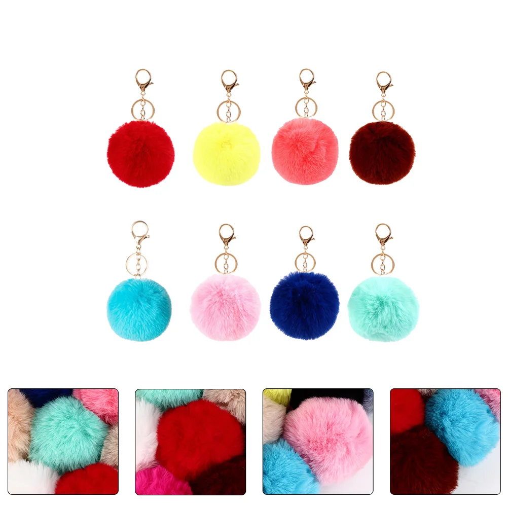 

8 PCS Bag Hanging Pompoms Car Key Fob Students Classroom Rewards Plush Pom Pom Keychain Girl Birthday Gift Wallet Keychain