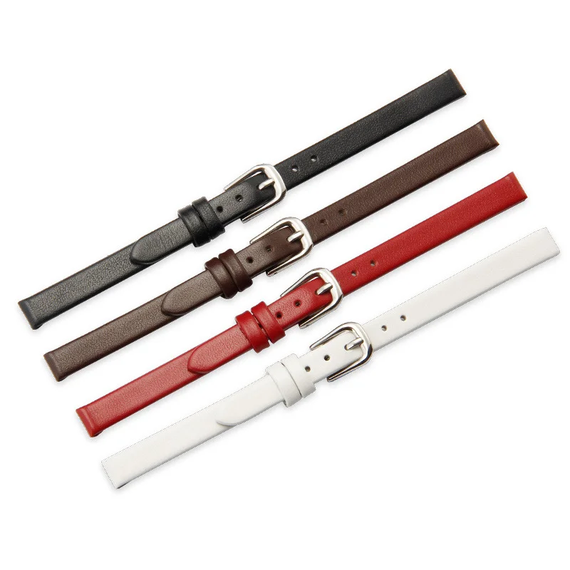 Women's Genuine Leather Watchbands 6/8/10/12/13/14/15/16/17 mm Soft Material Strap With Silver Stainless Steel Buckle