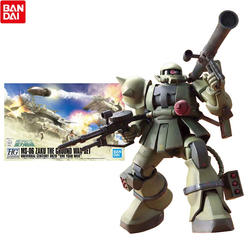 

Bandai Gundam Model Kit Anime Figure HGUC MS-06 ZAKU The Ground War Set Genuine Gunpla Anime Action Figure Toys for Children