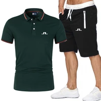 j lindeberg golf mens sets polo shirt sport sets tracksuit men short sleevesshorts sportwear suit casual sports men clothes