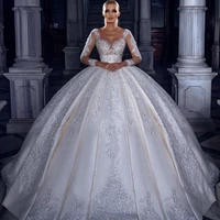exquisite beads lace appliques wedding dress sequins long sleeves floor length bridal ball gown custom made vestido de noiva