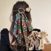 new sweet antique flowers dish hairpin female bow temperament headdress woman silk scarf flower hair ornament styling ornament