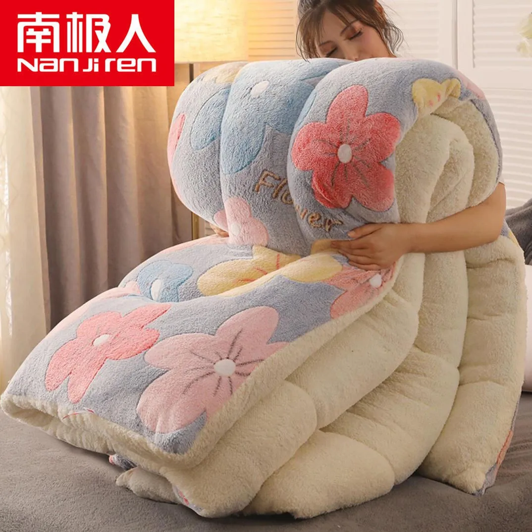 

Double-sided Velvet Quilt Blanket Cashmere Quilted Warm Winter Plush Comforter Single Double Queen Size Thick And Warm Duvet