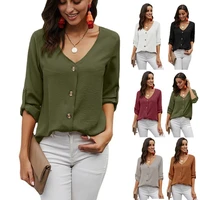 spring long sleeve office lady shirt v neck lightweight chiffon women blouse 2022 summer casual tees new fashion clothes tops