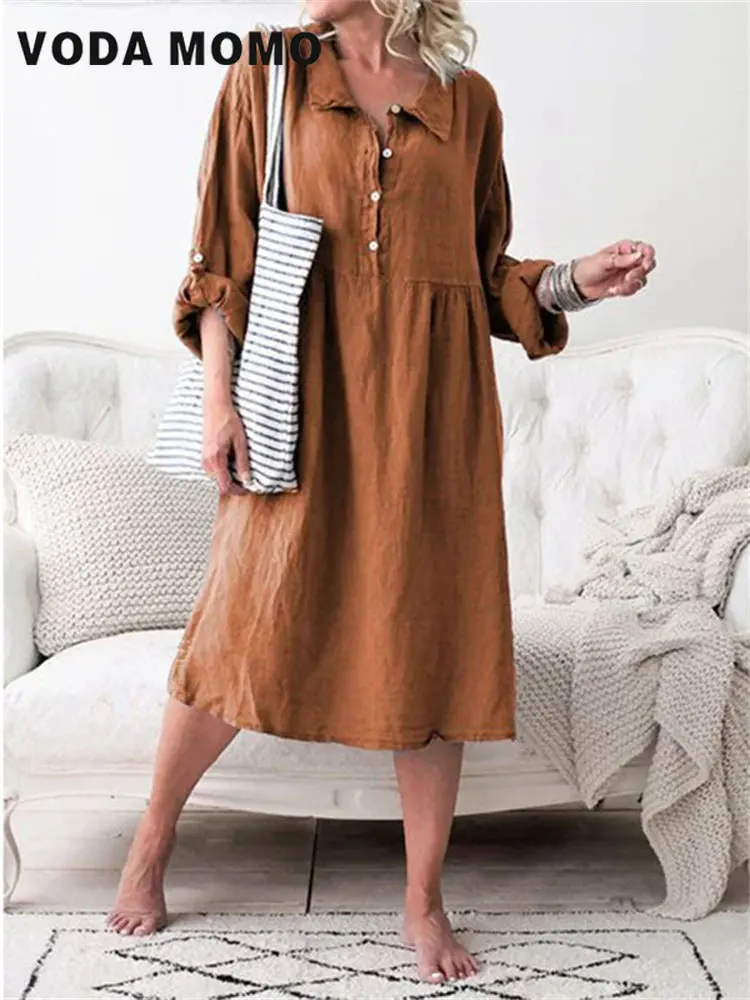 

Spring Summer New Fashion Loose Women's Long Dress A-line O-neck Solid Color ElegantBeach Dresses Female Casual Clothes Ladies