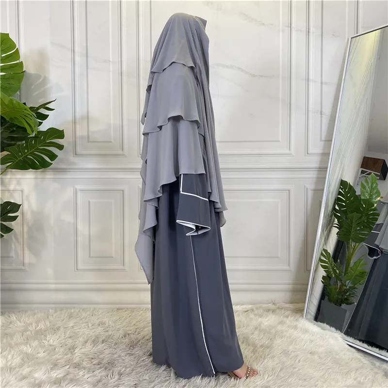 Ramadan Eid 3 Layers Chiffon Hijab Islam Abaya Turban Hijab Cap for Woman Solid Head Scarf Headwraps Muslim Fashion Head Wrap