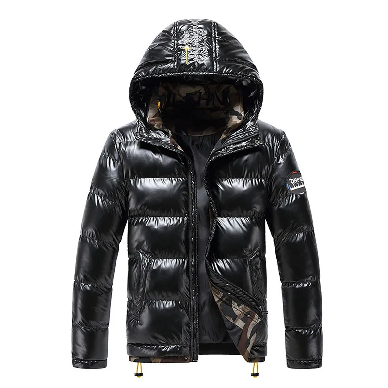 Fashion Men Shinny Winter Jackets Hooded Warm Casual Outwear For Male Parak Clothing Size M-4XL Thermal