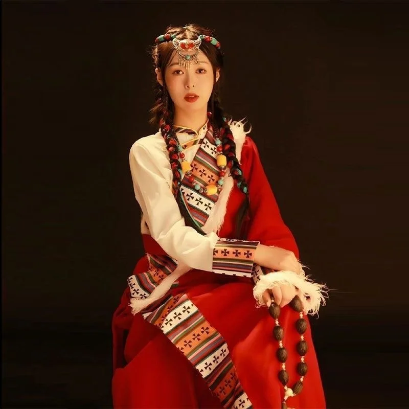 

Noble Women's Tibetan Robes Tibetan Tourism Clothing Ethnic Minority Style Portrait Tibetan Dance Performance Costume