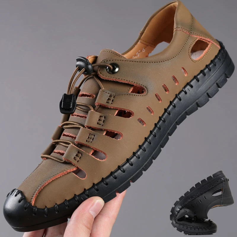 

сандалии мужские летние пляжная обувь мужская босоножки римские мужская обувь шлепанцы Мужские походные сандалии в стиле ретро, лоферы на платформе, Повседневная Удобная прогулочная обувь, Вулканизированная подошва