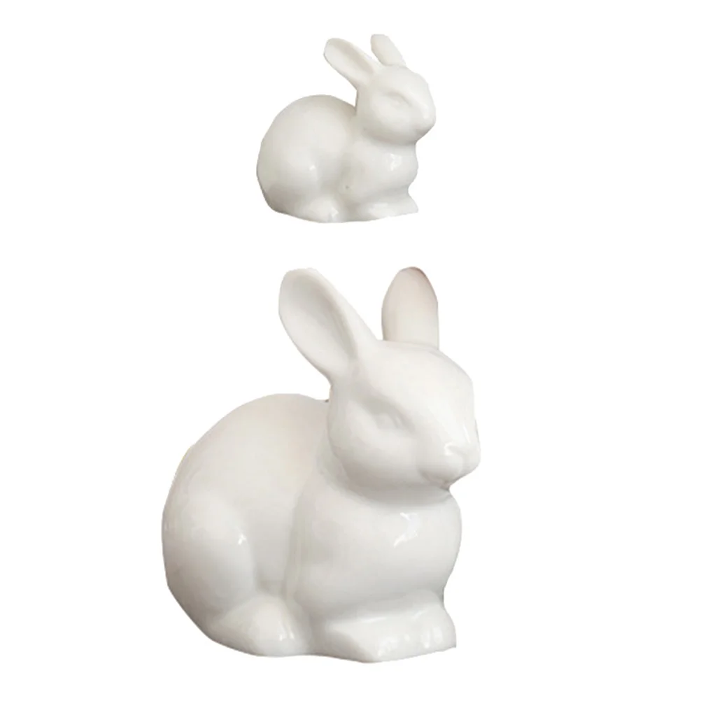 

2 Pcs Miniature Rabbit Figurines Bonsai Bunny Figures Porcelain Rabbit Decors