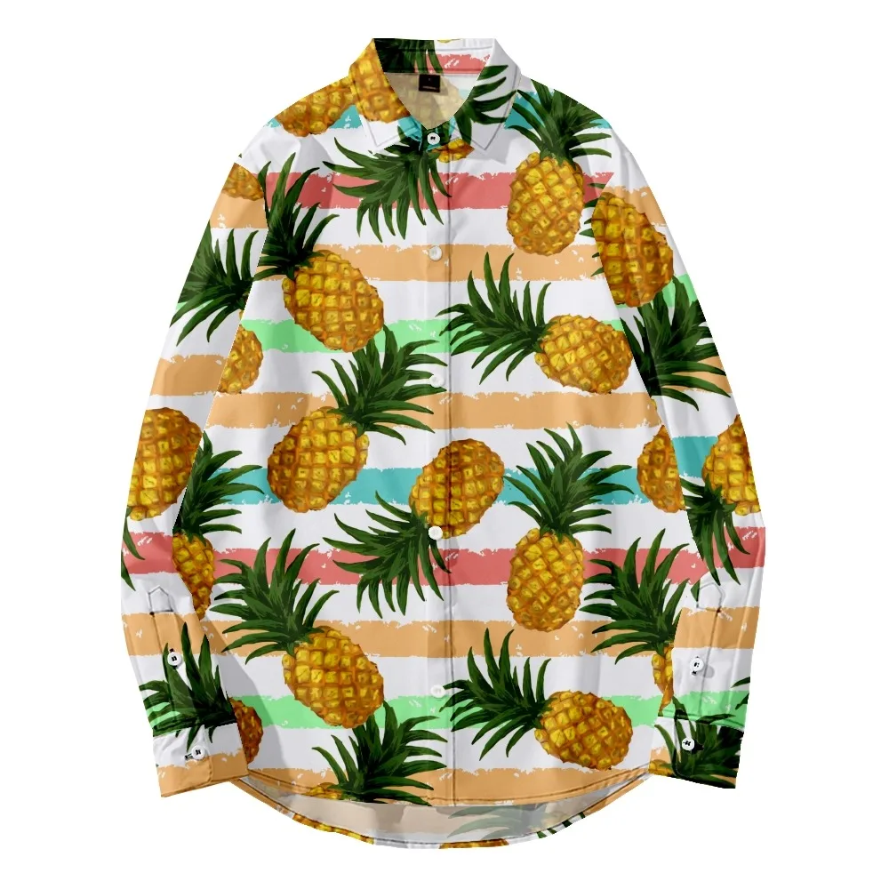 

Свободная тонкая пляжная рубашка с длинным рукавом и принтом тропических фруктов, В гавайском стиле