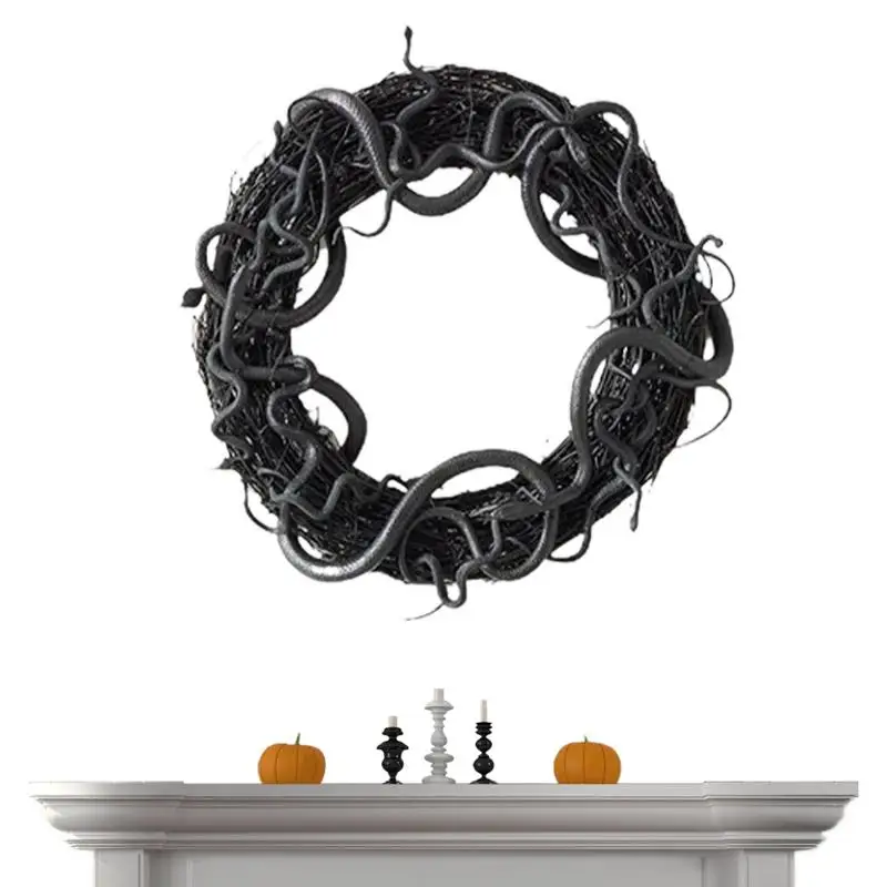 

Halloween Wreaths For Front Door Scary Wreath With Rattan And Realistic Snakes Halloween Hanging Wreaths Hung In Front Of The