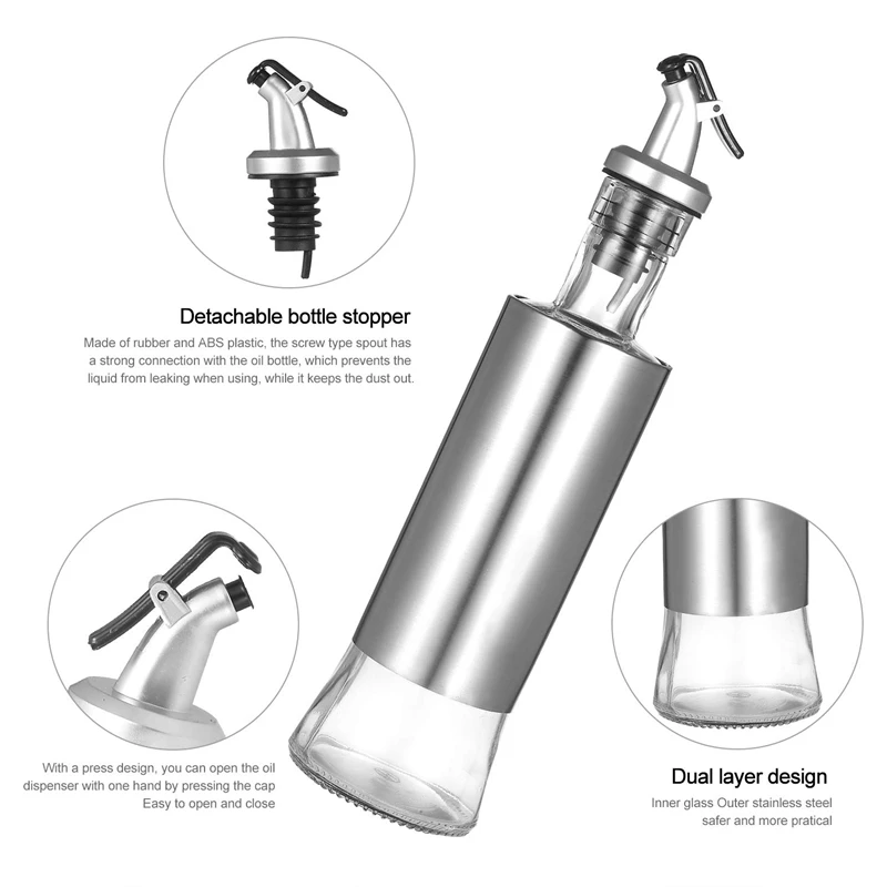 Диспенсер для горячего масла JFBL стеклянная и нержавеющая сталь бутылка уксуса с