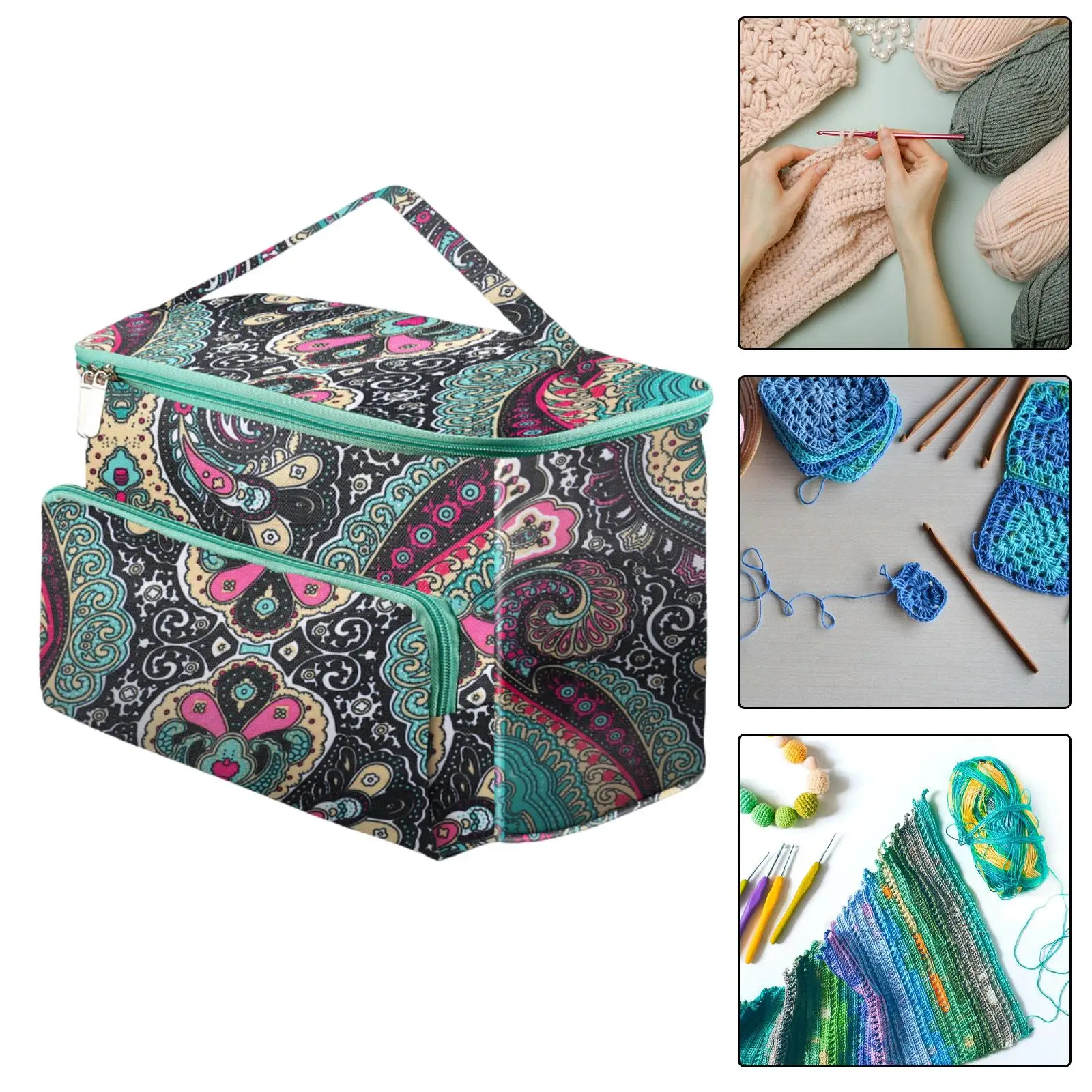 

Yarn Storage Tote Bag Waterproof Portable with 3 Holes Knitting Needle Bag