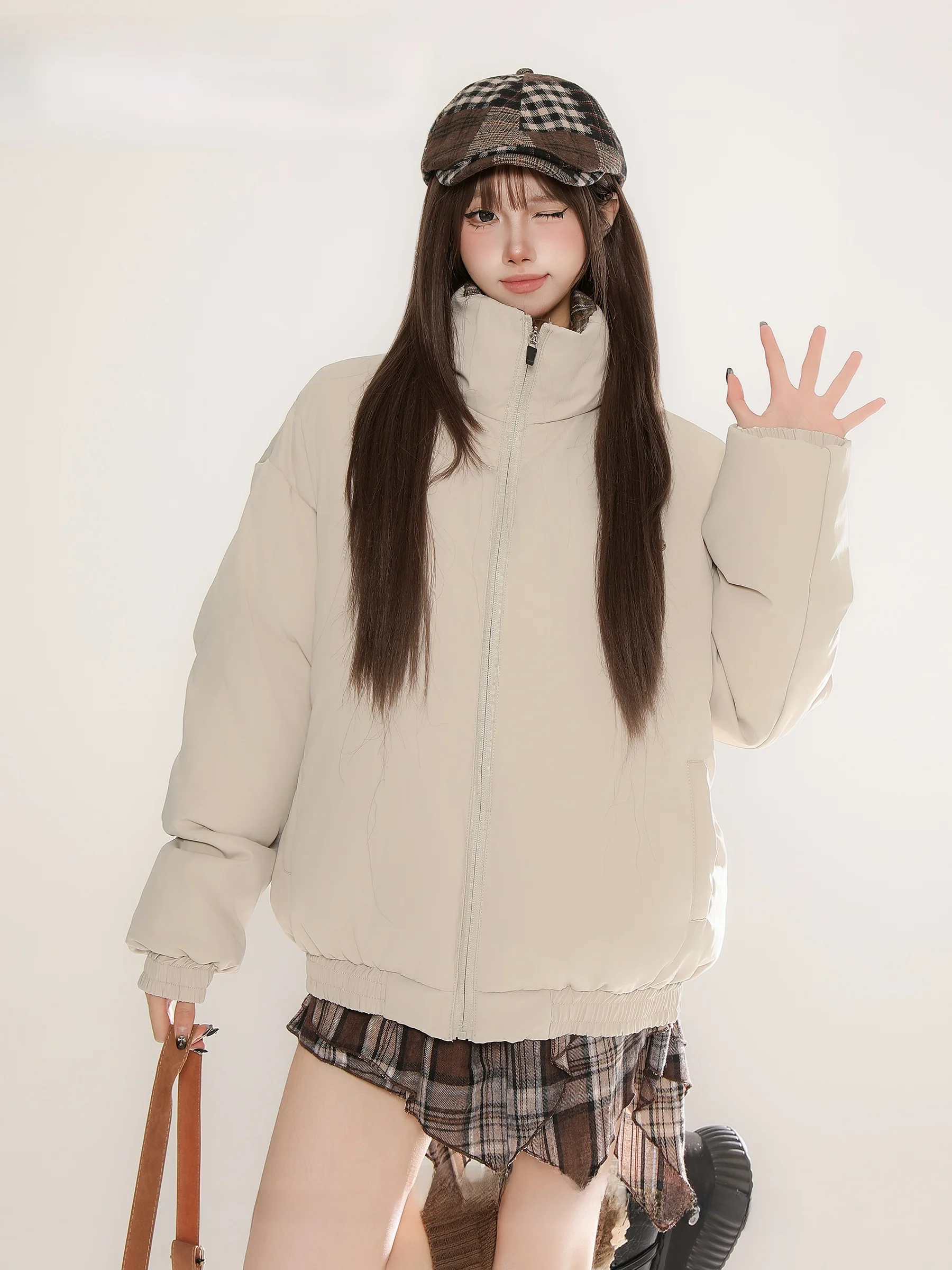 Xunxi базовое пальто с хлопковой подкладкой и воротником-стойкой для женщин зимнее