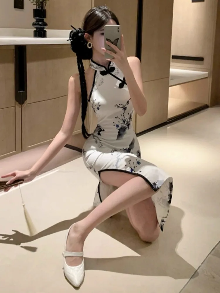 Ezgaga винтажные платья женские без рукавов с воротником-стойкой сексуальное