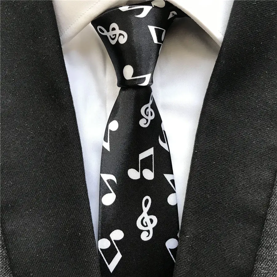 

5cm Classic Design Musical Notes Ties Fashion Casual Slim Necktie with Music G-clef for Boys Girls Men School Musician Party Tie
