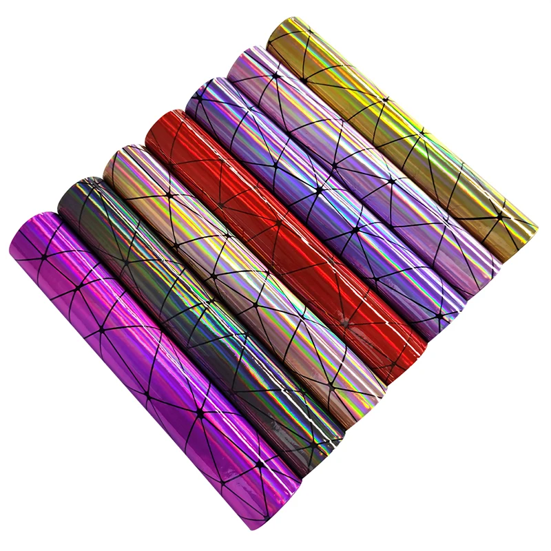 

XHT Geometric Design Printed PU Holographic Laser Metallic Faux Leather Fabric Sheet for Making Shoe/Bag/Handbag/Craft