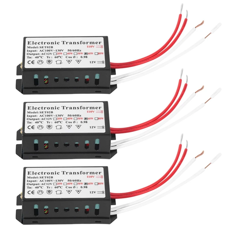 

3X 110V To 12V 60W Halogen Light Power Supply Converter Electronic Transformer Black