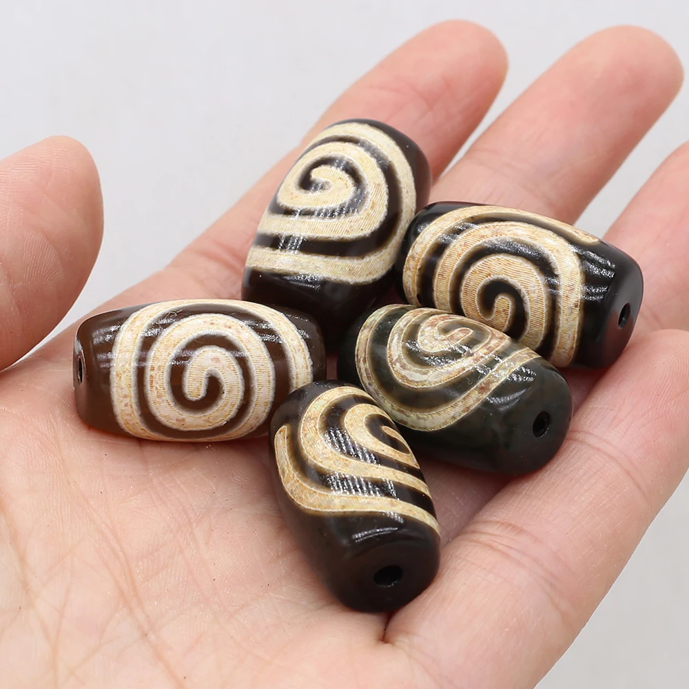 

Cylindrical Tibetan Dzi Agates Beads Natural Stones Black Agate Punch Loose Beads for Jewelry Making DIY Necklace Accessories