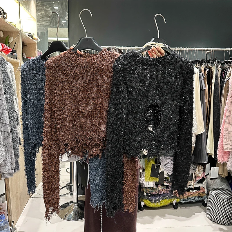 Женский трикотажный пуловер с круглым вырезом в японском стиле