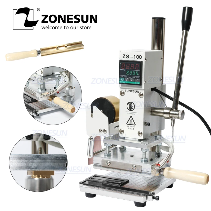 ZONESUN ZS100 Electric Leather Stamping Machine Custom Metal Stamp Leather Embossing Hot Stamping Foil Machine