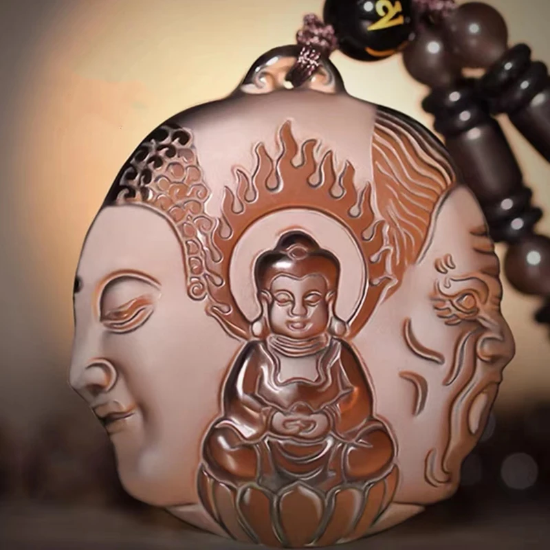 

Natural Ice Obsidian Buddha Bemon Pendant Men and Women Crystal Buddha Head Jewelry Necklace Gift