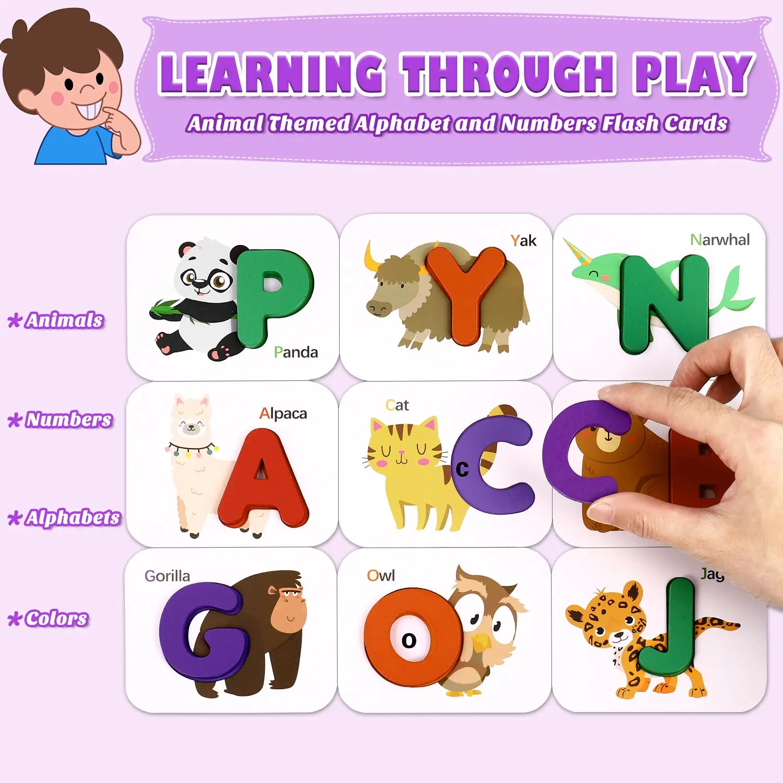 

iBaseToy DIY Letters and Numbers Flash Card Wooden Block Spelling Word Learning Cards Toddler Kids Early Education Toys