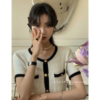solaina korean style gold button cardigan female 2022 spring summer womens clothing knitwear female cardigan for women top