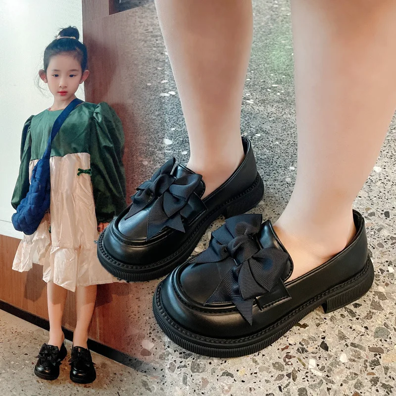 

3-12 Years Spring Girls Fashion British Style Bow Dance Party Girls Shoes Children Shoes Princess Shoes Kids Shoes Black White