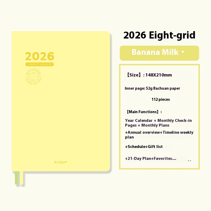 

Новый блокнот-планировщик Kinbor 2026 A5 180 ° Lay-Flat 21-дневный еженедельный/месячный органайзер, блокнот, легкий трекер для привычек, Doodle Space