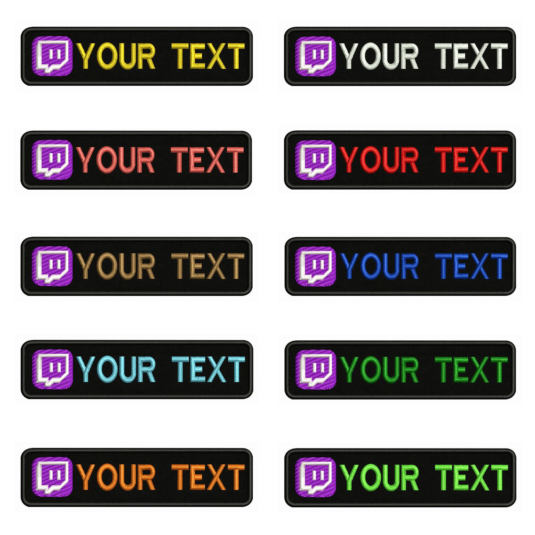 

10X2.5cm Twitch LOGO Embroidery Custom Name Text Patch Stripes badge Iron On Or Velcro Backing Patches For Clothes Backpack Hat