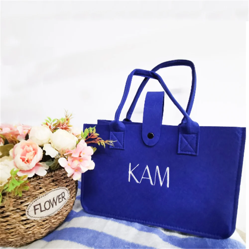 

Personalized Felt Shopping Tote Bags Custom Name Solid Color Women's Handbag Embroidered Party Gift Tote Travel Bags with Text