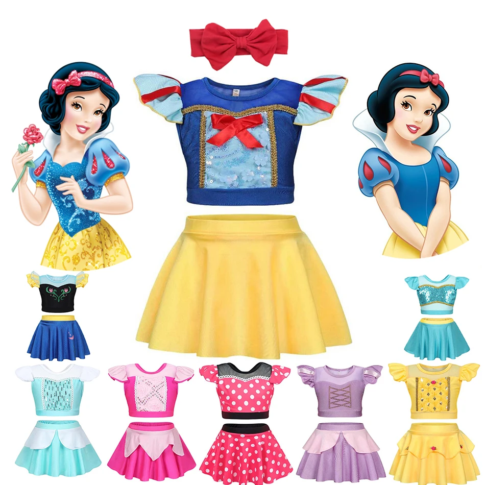 

Girls Princess Swimsuit Rapunzel Minnie Swimming Outfit Toddler Kids Bathing Suit Pool Swimwear Snow White Elsa 2PCS Swimsuits