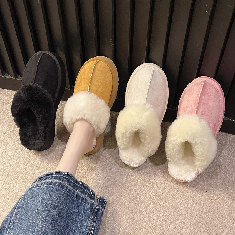 

Snow Boots Mao Mao Slippers Women's New Autumn And Winter 2023 Wear Home Thick-soled thick Velvet Warm Baotou Cotton Mop Women.