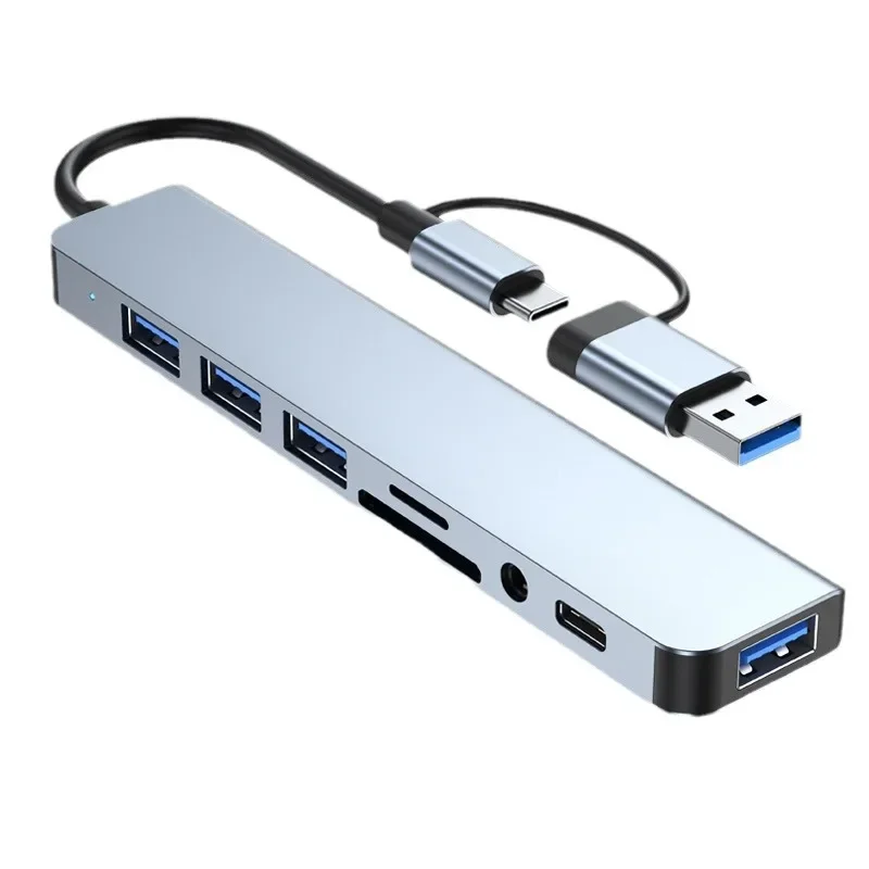 ZLRLMHY 8 в 2 USB + Type C HUB Док-станция с адаптером аудиоразъема 3 5 мм Устройство чтения