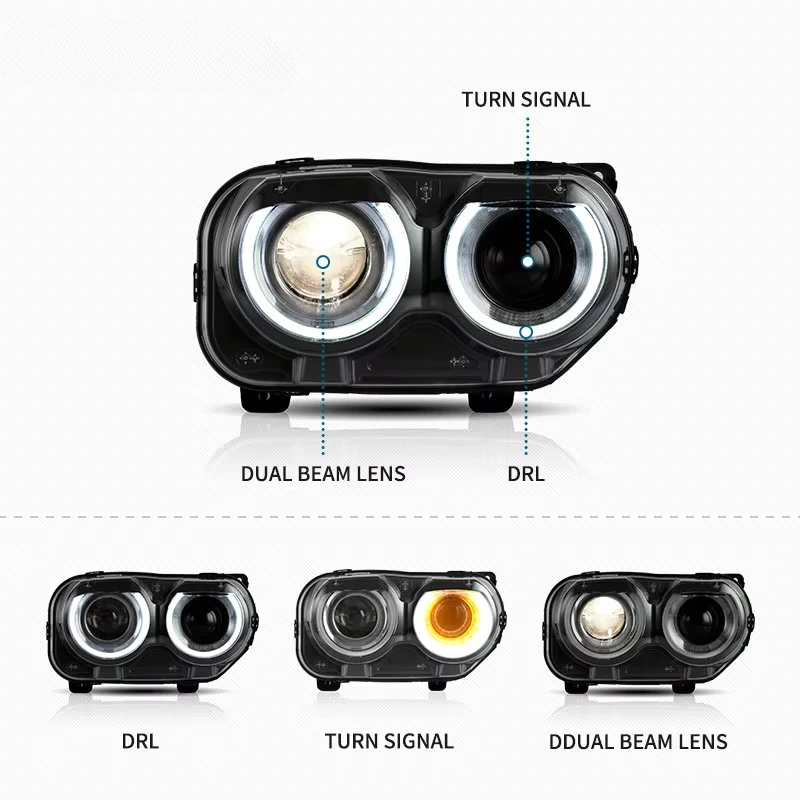 Производитель Полный светодиодный R/T SRT Dazzle DRL фары Автомобильный головной свет