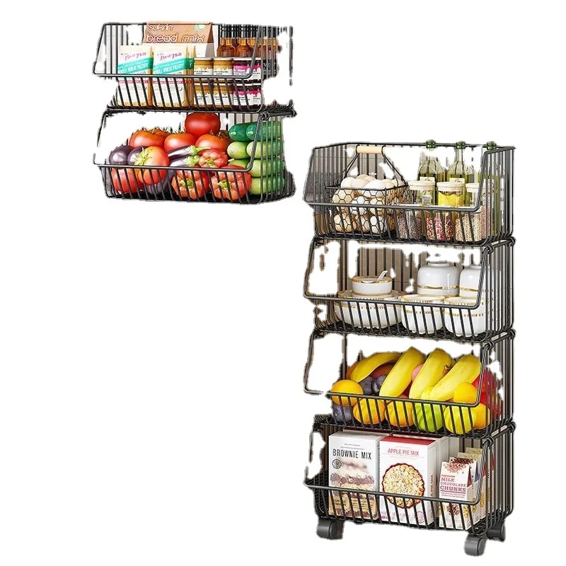 

Aoliviya Sh New Kitchen Shelf Multi-Layer Floor Household Movable Trolley Fruit and Vegetable Basket Snack Toy Storage Shelf