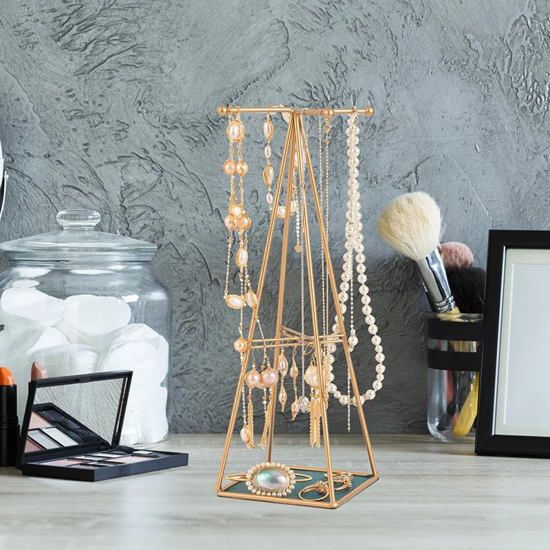Pyramid Jewelry Stand Earrings Necklace Organizer Holder For Desktop Storage Bracelet Shelf Racks Ring Tray For Make Up Decor