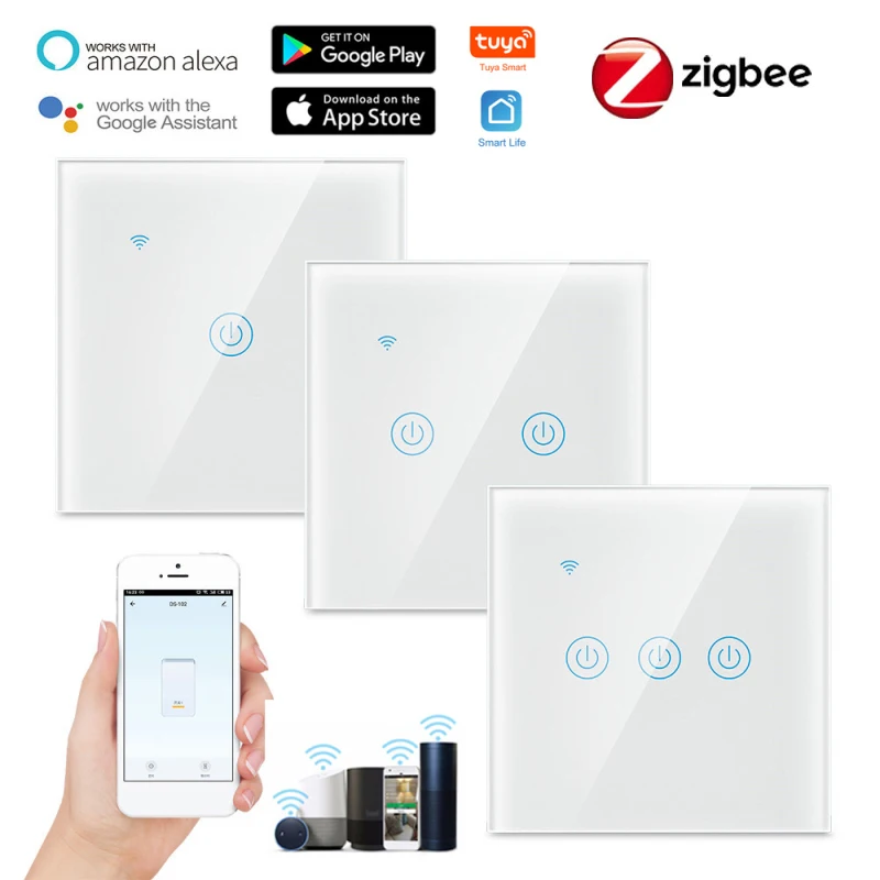 

EU Tuya Zigbee Smart Light Touch Switch 1/2/3/4 Gang Neutral Wire Required Compatible With Alexa Google Home Yandex Alice