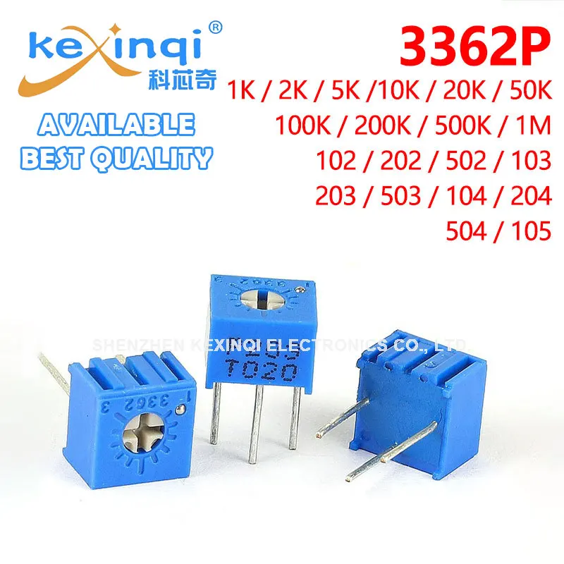 

10pcs 3362P 103 10k Top Adjust Adjustable Single-Turn Potentiometer 1K 2K 5K 50K 100K 200K 500K 1M 101 201 501 102 202 502 203