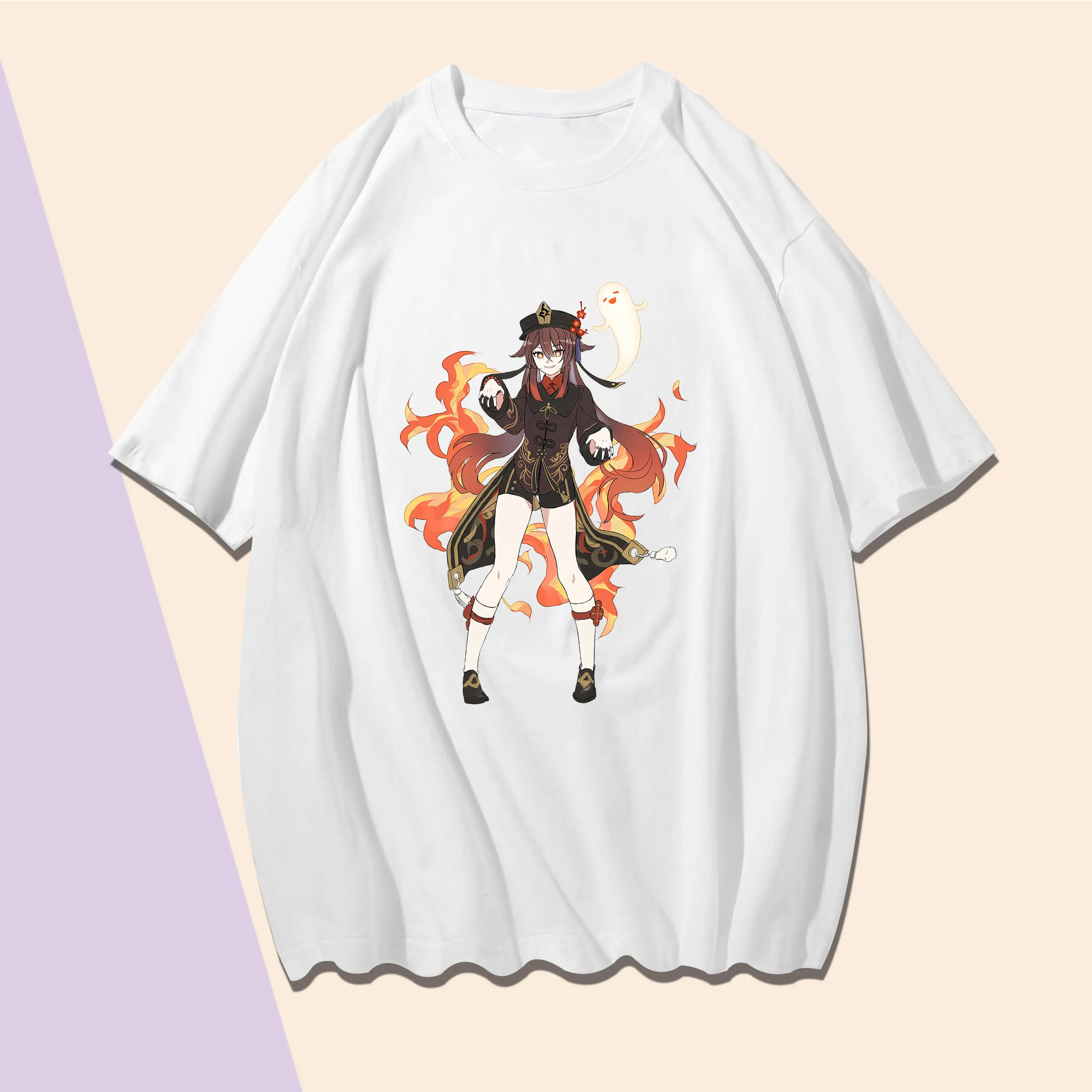 

Genshin Impact Anime Walnut Printing Tshirt L XL XXL XXXL Black White Round Neck Cotton Man Casual T-shirt Large Size Clothing