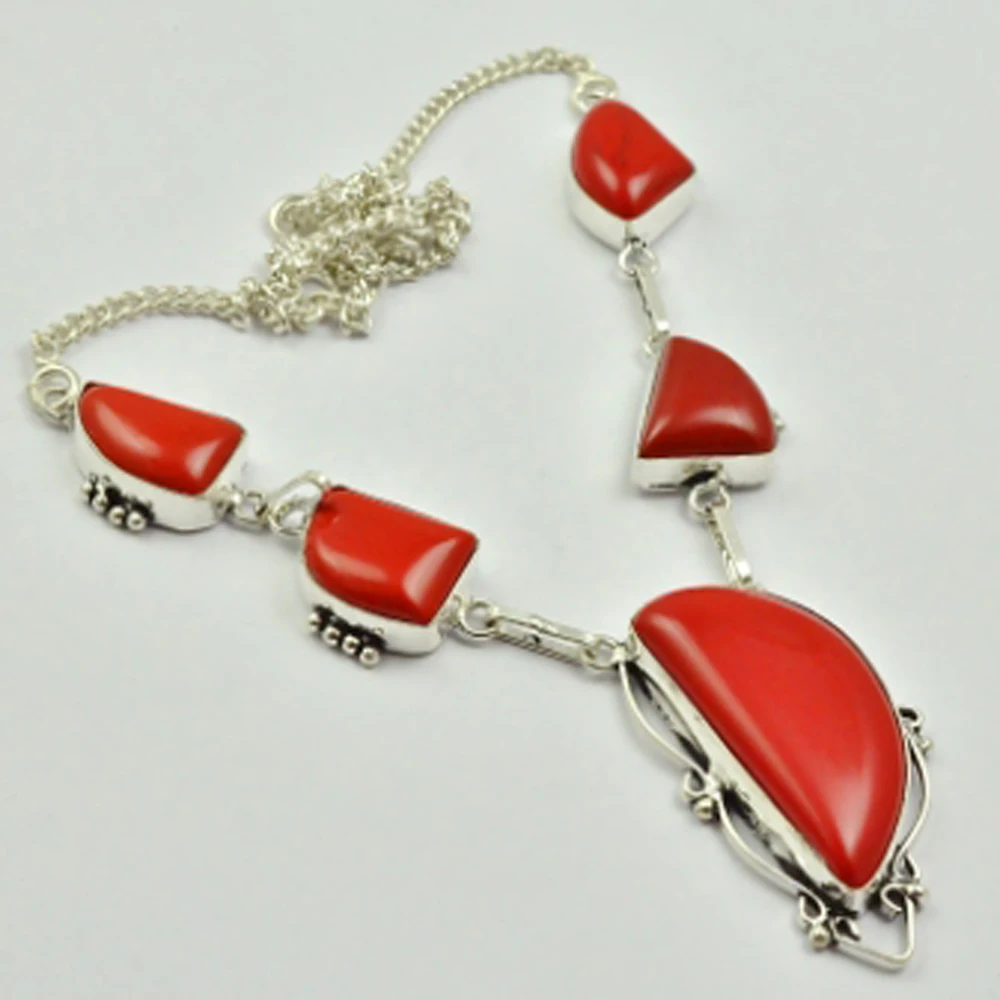 

Coral Necklace Silver Overlay over Copper, 46.5cm , N2983